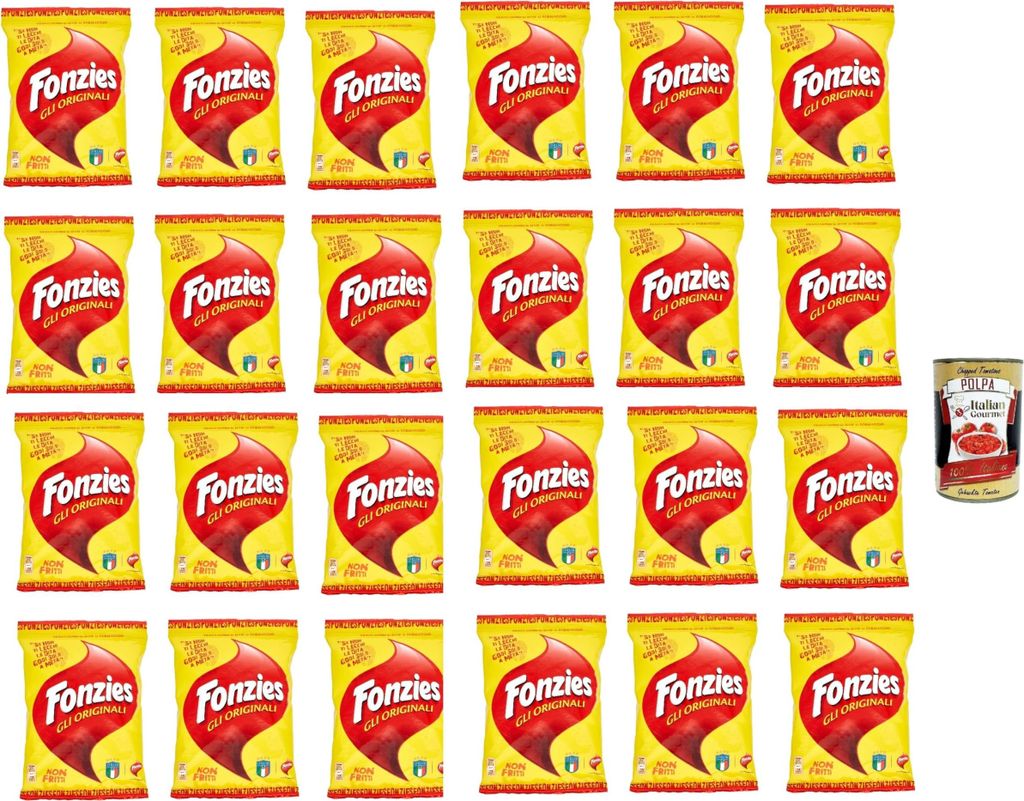 Fonzies Original knusprige Mais-Snack mit Käse-Geschmack 24er Pack (24x100g Packung) + Italian Gourmet polpa 400g