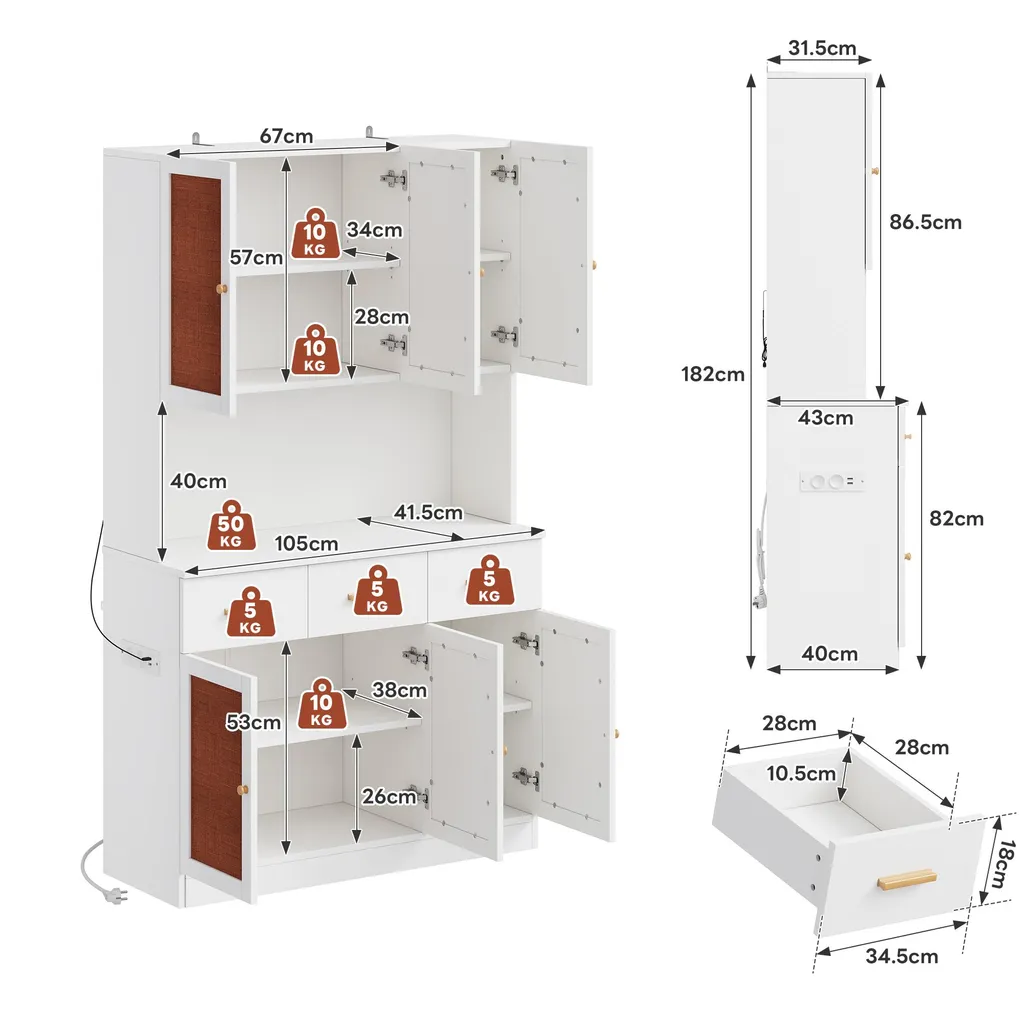 Armoire de cuisine Fortuna Lai 182 cm blanche avec LED et prise intégrée - 6