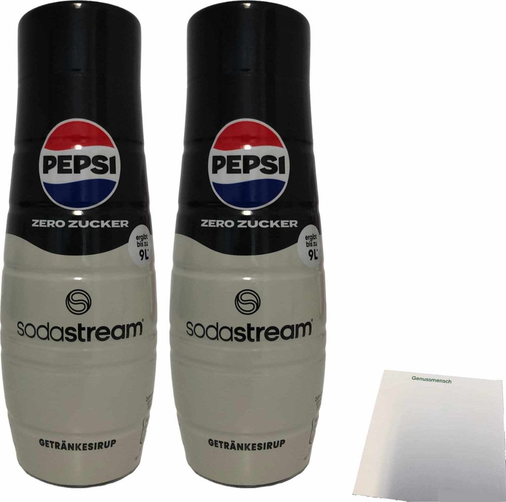 SodaStream Pepsi Getränke-Sirup zero Zucker 2er Pack (2x0,44l Flasche) + usy Block
