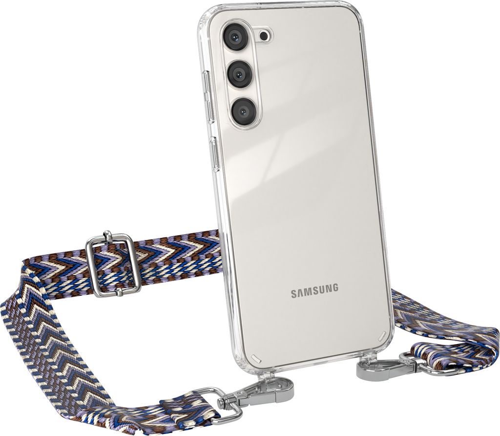 EAZY CASE Handykette - Verstellbarer Trageriemen kompatibel mit Samsung Galaxy S23 Plus, Handykordel mit transparenter Silikon-Hülle, Band in Blau