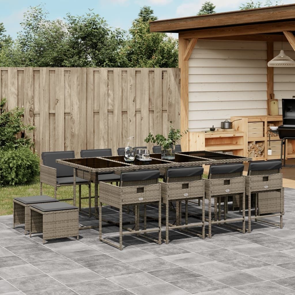 "Rabatt" 13-tlg. Garten-Essgruppe - mit tishe & Stuhl - mit Kissen Grau Poly Rattan - Lounge-Dining set CC10849