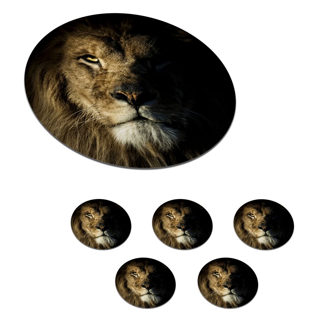 KitchenYeah Glasuntersetzer Rund 6er Set Löwe - Tier - Schwarz 10x10 cm Untersetzer für Gläser - Getränkeuntersetzer - Tischplattenschutz - T...