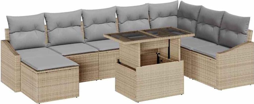 vidaXL Sofa Set mit Kissen 9 pcs Beige und Hellgrau Poly-Rattan