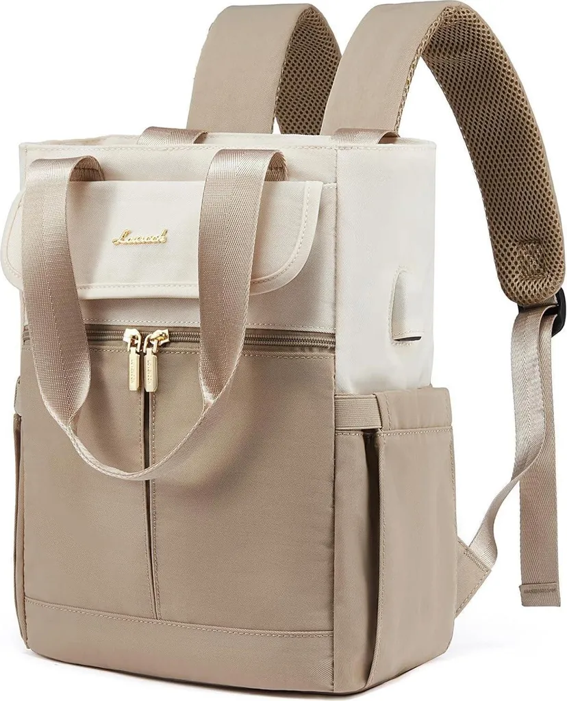 Sac à dos ville anti-encombrement Femme 2 en 1 Beige Kaki léger