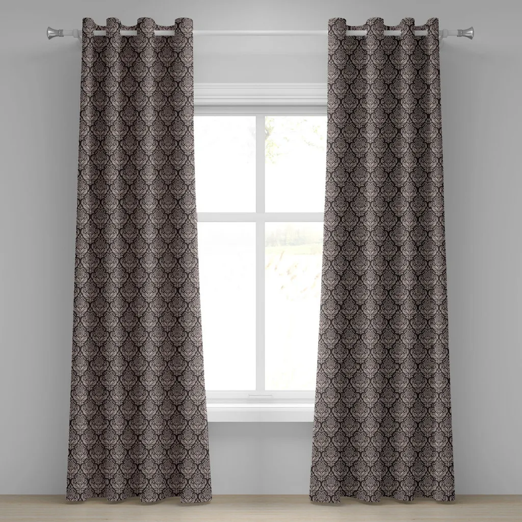 Rideau damas anti-regards motif byzantin beige et gris foncé 280x245 cm