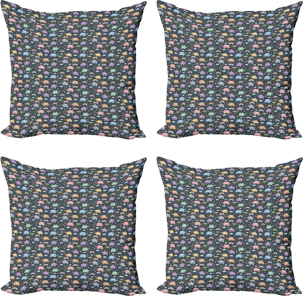 ABAKUHAUS Elefant Kissenbezug Set (4 Stück), Bunte Elefanten Vögel, Moderner Doppelseitiger Digitaldruck, 45 cm x 45 cm, Mehrfarbig
