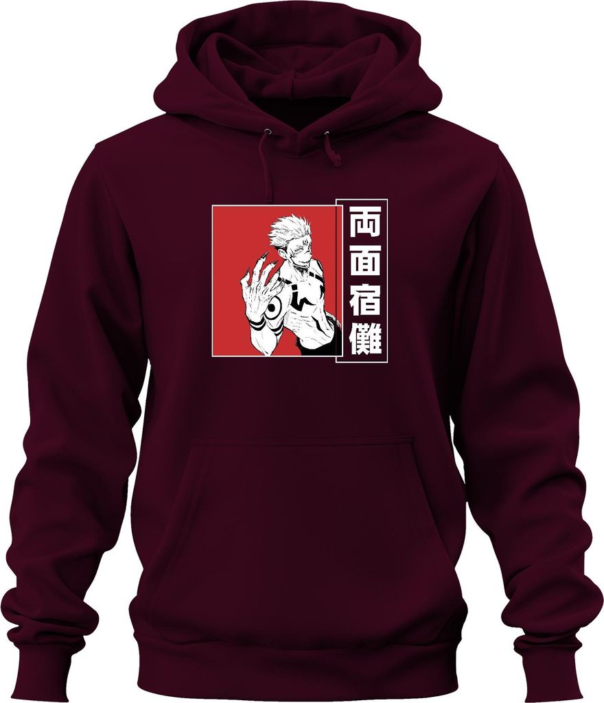 Ryomen Sukuna Jujutsu Kaisen Dämon Manga Anime Ästhetik düster rot Uni Hoodie Kapuzenpullover, Burgundy, M
