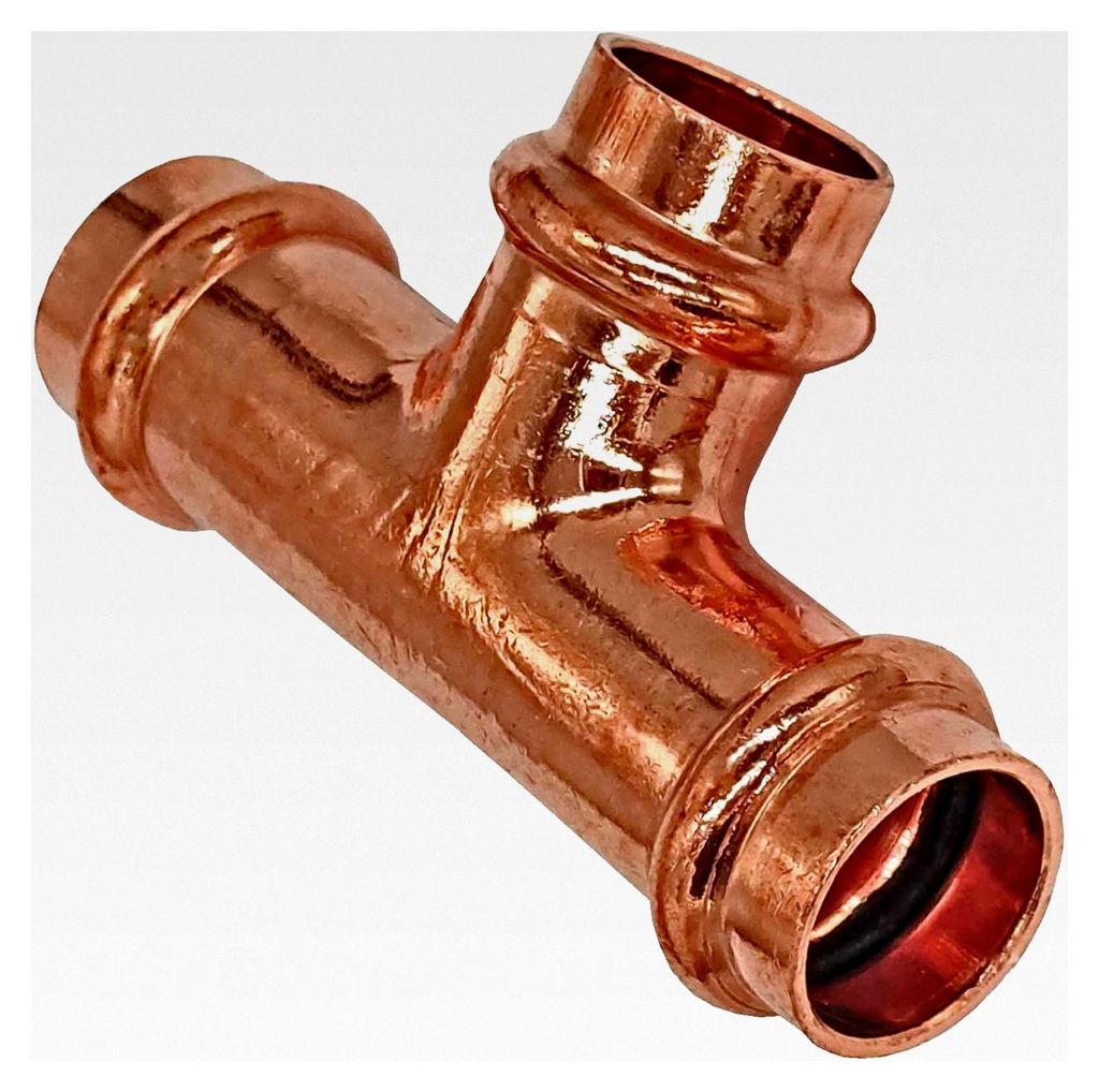 Pressfitting T-Stück für Kupferrohr Außendurchmesser 18mm mit 3 Muffenanschlüssen zum Verpressen V Kontur 90° Abzweig für Heizung und Sanitär