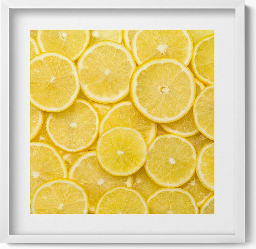 Zitronenfrucht– Wandbild mit Rahmen – Gerahmtes Bild – Wanddekoration – 50x50 cm – Weiß Rahmen
