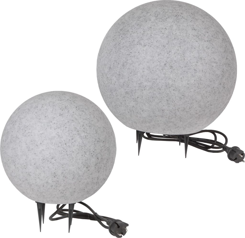 Kugelleuchte Gartenlampe Kugellampe Stein Granit-Optik 2er Set 30-40cm