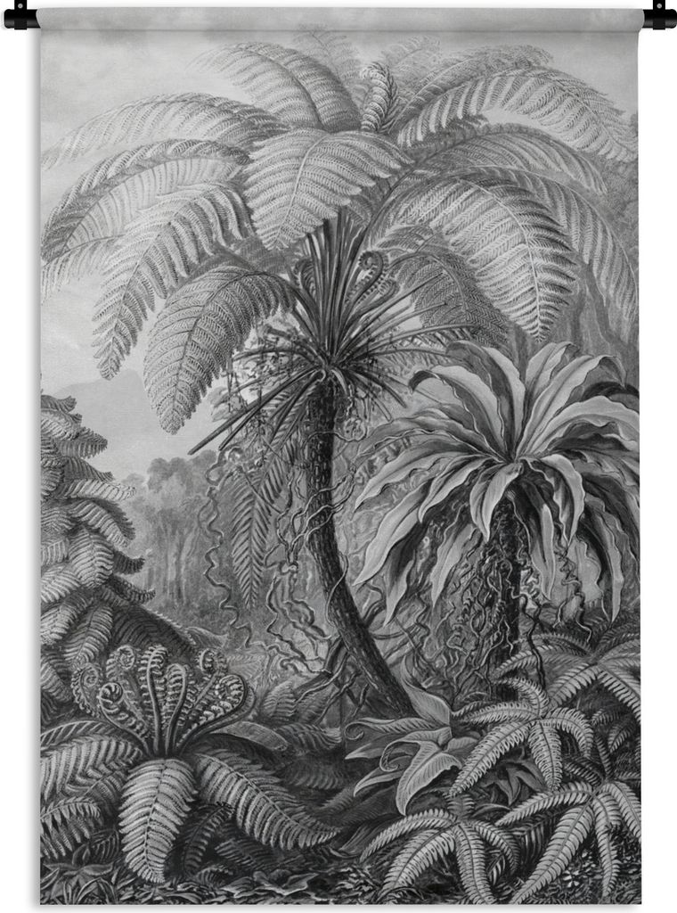 MuchoWow Wandteppich Wandbehang Pflanzen - Schwarz und weiß - Design - Illustration - Botanisch 60x90 cm Tapisserie Dekoration Wandtuch - Foto-T...