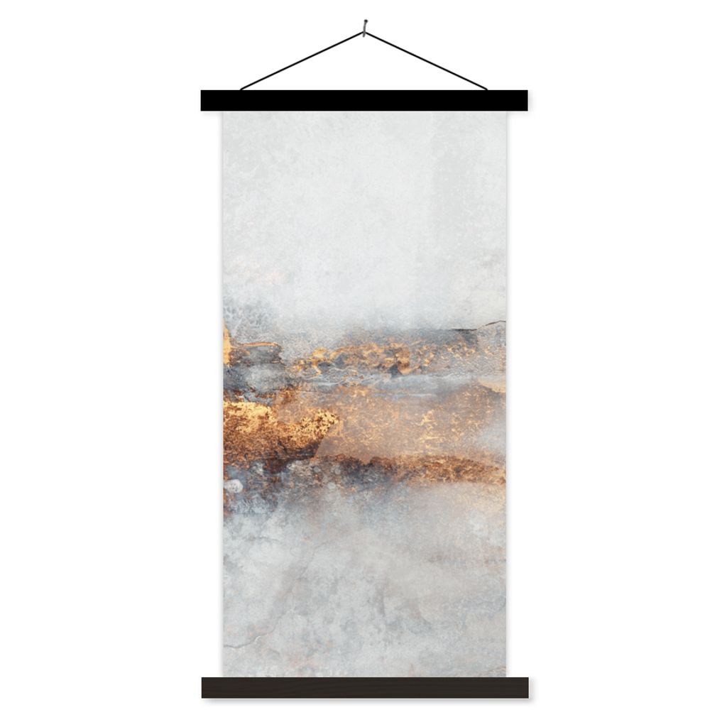 MuchoWow Textilposter Nebel - Gold - Abstrakt 40x80 cm mit schwarzem Rahmen - Wandemalerei