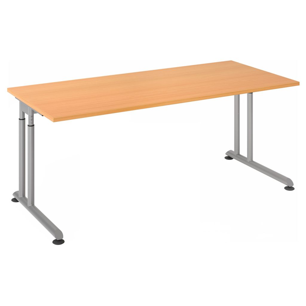 Büro Schreibtisch 180x80 cm Modell ZS19 mechanische Höheneinstellung 6 = Buche-Silber-ohne Seitenblenden