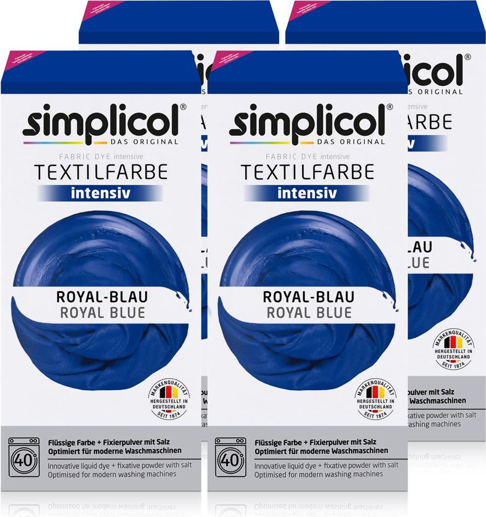 Simplicol Textilfarbe intensiv Royal-Blau - Einfaches Färben (4er Pack)