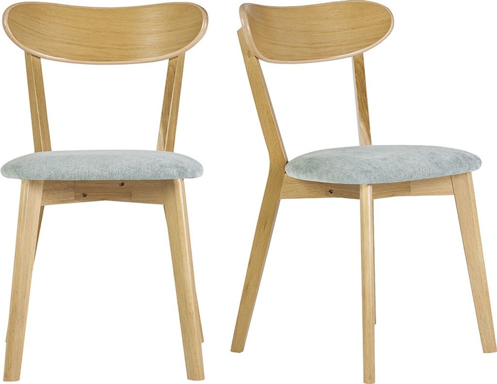 Miliboo - Vintage-Stühle aus hellem Holz mit Eichenfurnier und Stoff mit strukturiertem Samteffekt in Seladongrün (2er-Set) DOVE