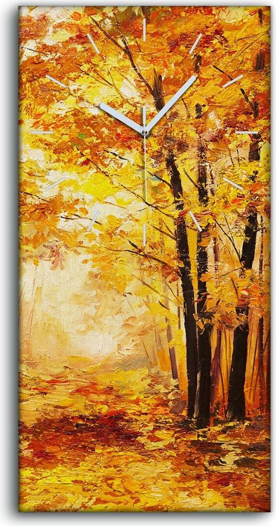 Wandbild Leinwand Bilder mit Uhr 30x60 Malerei Landschaft bunte Herbst Wald - weiße Hände