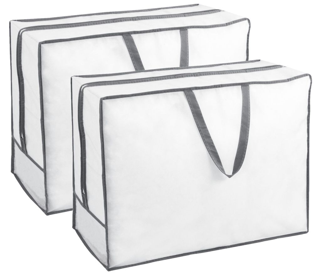 2er Set Aufbewahrungstasche für Bettdecken Kissen Kleidung, weiß, 65x50x25 cm