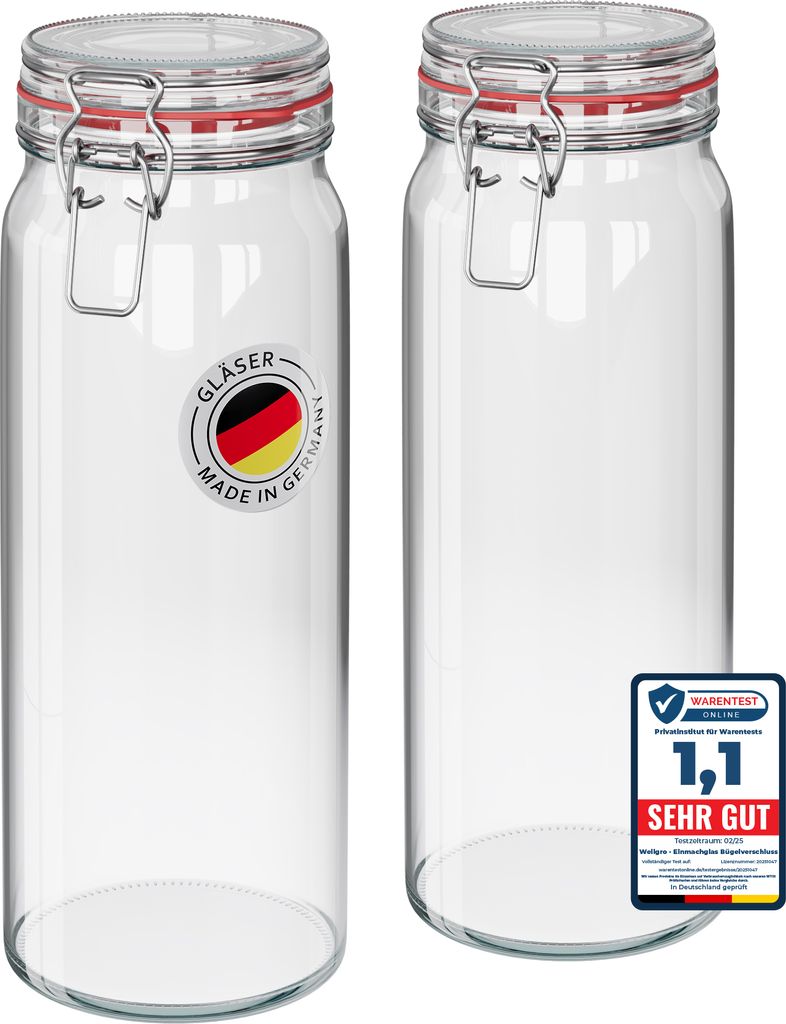 WELLGRO Einmachgläser mit Bügelverschluss rund 2160ml - Produktbild 