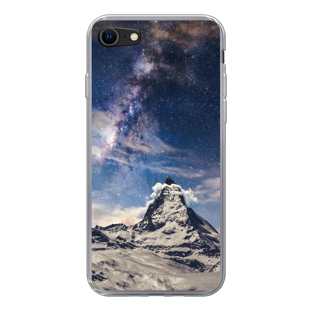 MuchoWow Handyhülle Schutzhülle Hülle für iPhone SE 2022 Berge - Sterne - Universum - Jungen - Mädchen - Kinder Silikon Softcase Handy Hüll...