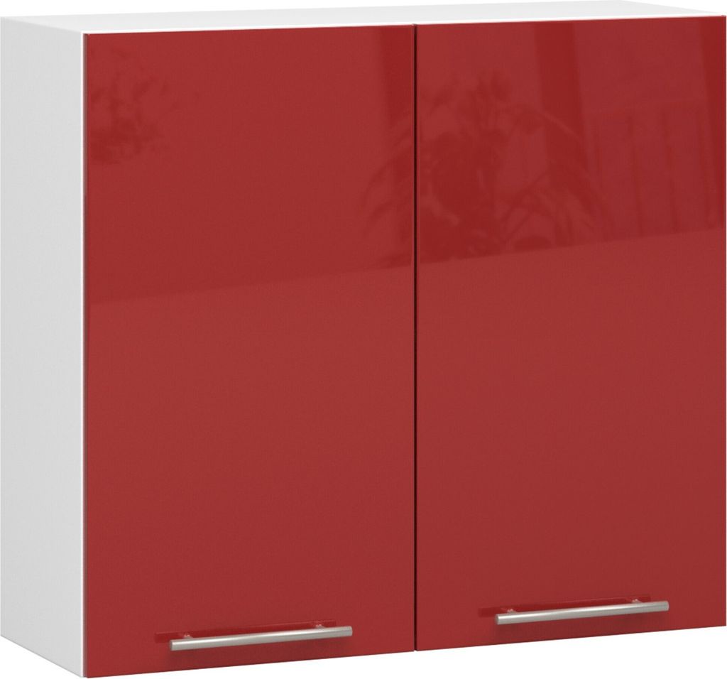 Hängeschrank Küchenschrank AKORD OLIWIA modular W80 Weiß 80 cm 2 Türen 2 Ebenen Front Rot Glanz B80 x H72 x T30 cm