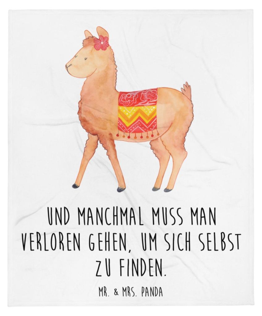 Mr. & Mrs. Panda Bettdecke Alpaka Stolz - Weiß - Geschenk, Tagesdecke, Decke, Sofaüberwurf, Kuschelige, Kuscheldecke, Lama