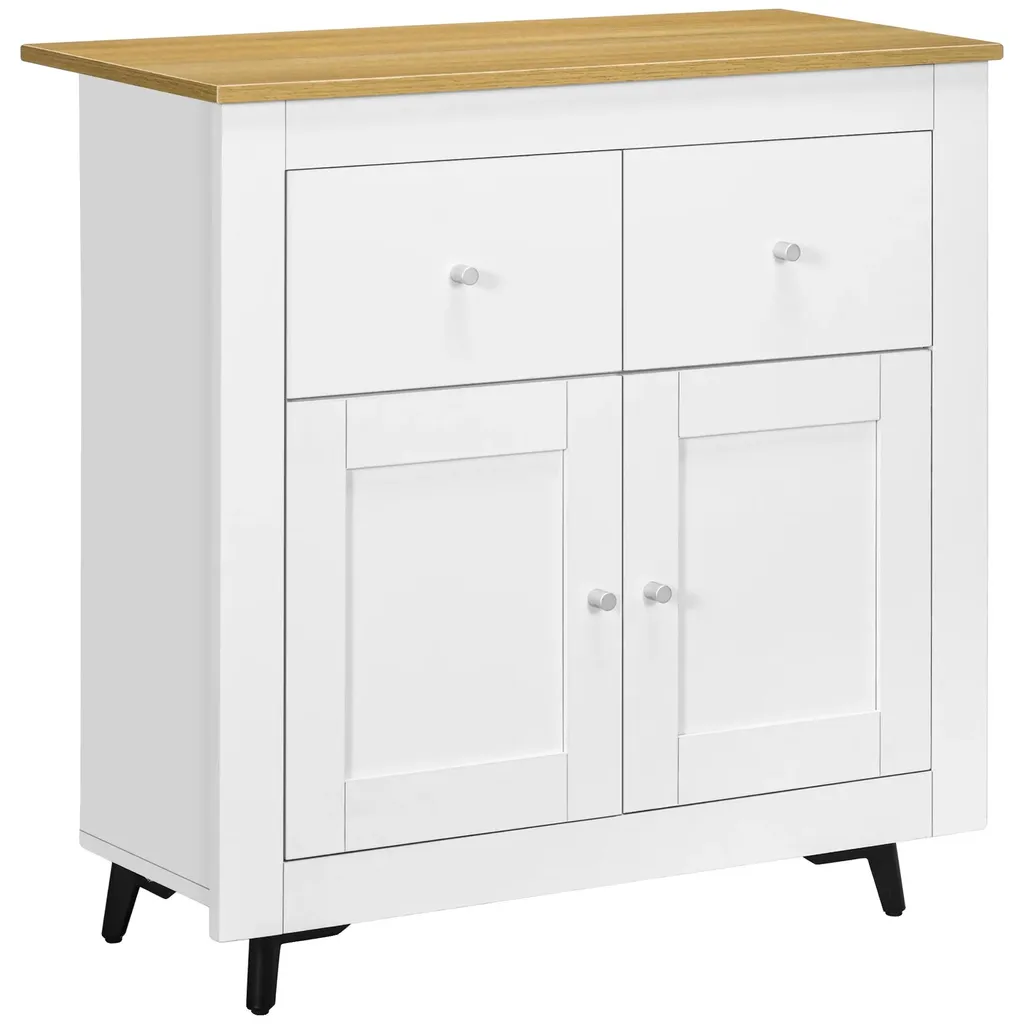 Armoire de rangement salon blanche 2 portes, buffet bas fonctionnel