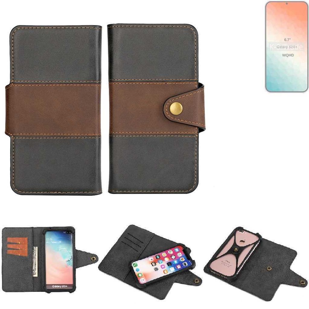 K-S-Trade Handyhülle Schutzhülle Hülle Bookstyle Wallet-Case kompatibel mit Samsung Galaxy S24+ Bumper Rundumschutz schwarz-braun 1x