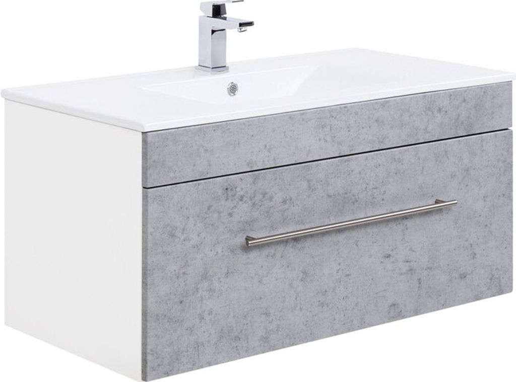 Badezimmer Mineralguss Waschtisch mit Unterschrank LAGOS-02 100cm Beton Nb., B x H x T ca. 100 x 49,7 x 47,5cm