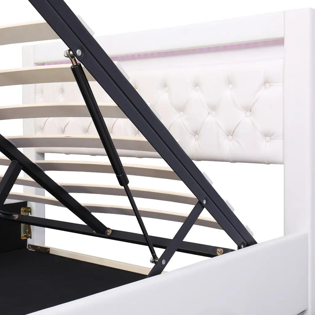 Lit double 140x200cm gain de place avec rangement et sommier intégré