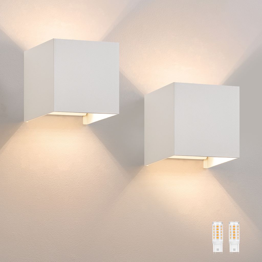 ZMH Led Wandleuchte 2ER Aussen Weiß Wandlampe G9 Warmweiß Modern Up Down IP65 Wasserdicht Außenwandleuchte Einstellbarer Strahl Flurlampe