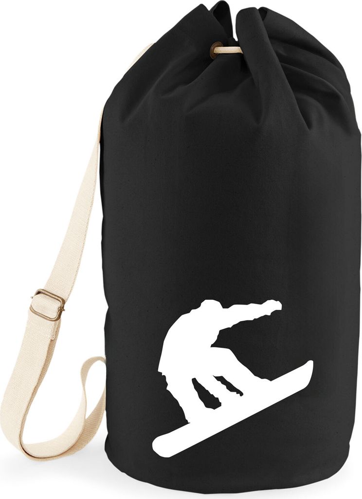 Huuraa Seesack Snowboarden Silhouette 20 Liter Black Baumwolle Rucksack Geschenkidee