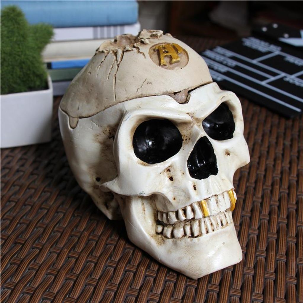Halloween-Schädelkopf, Totenkopf-Aschenbecher, Pflanzentopf aus Harz, menschlicher Schädel, Dekorationsgeschenk, Ornament für Halloween-Party, B...