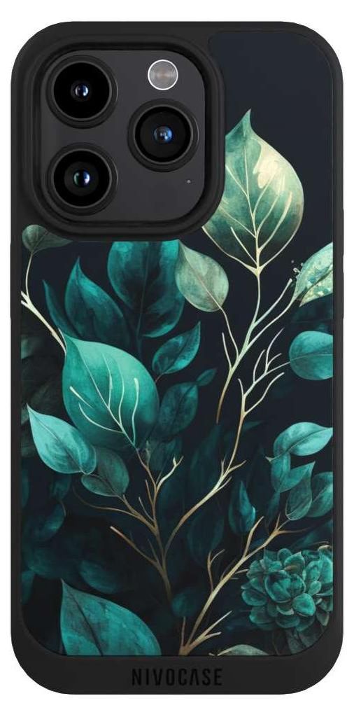 NIVOCASE Handyhülle für Apple iPhone 15 Pro Hülle NIVOpure Case Schwarz Blätter schwarz Eukalyptus