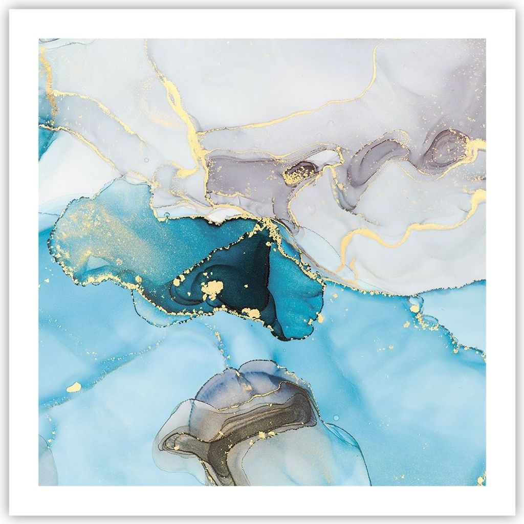 Poster - Poster ohne Rahmen - Marmor Modern Blau - 60x60 cm - Wand Bild - Wanddeko - Wandbilder - Kunstposter - Wandposter - Bilder - Kunstdruck - ...