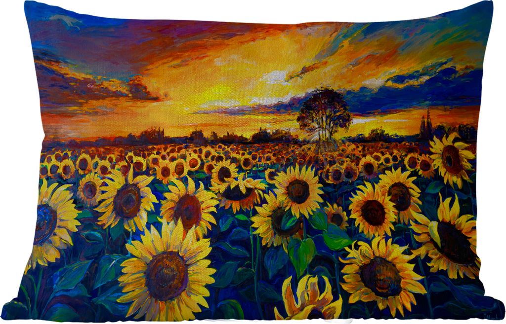 MuchoWow Outdoor Kissen - Gemälde - Ölfarbe - Blumen - Sonnenblume - 60x40 cm - Wetterfest - Lounge Kissen - Zierkissen - Kissen für Innenräume