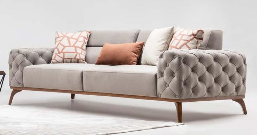 Couch Polstersofa Dreisitzer Sofa 3 Sitzer Stoffsofa Grau Moderne