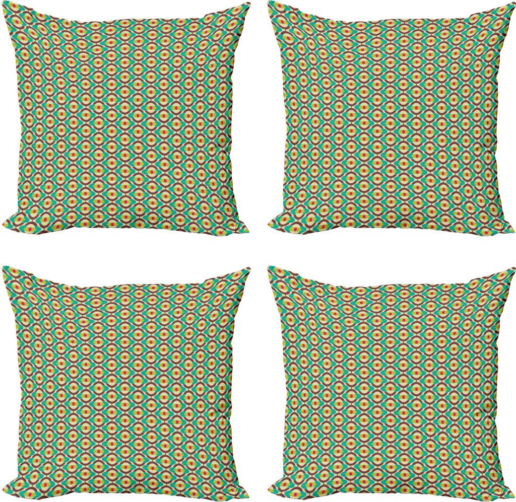 ABAKUHAUS Retro Kissenbezug Set (4 Stück), Groovy Oval Pattern, Moderner Doppelseitiger Digitaldruck, 60 cm x 60 cm, Mehrfarbig