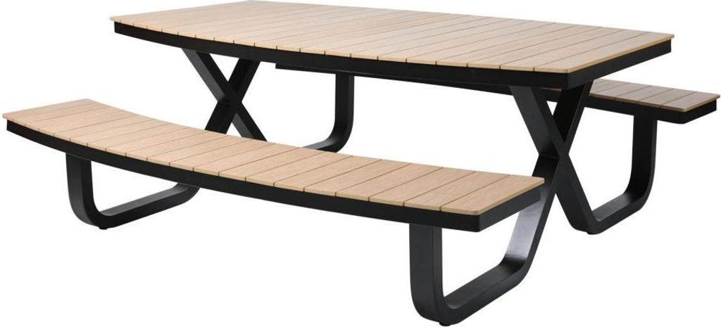 Picknicktisch Buddy Aluminium Polywood Natur Schwarz 217 x 200 x 75 cm