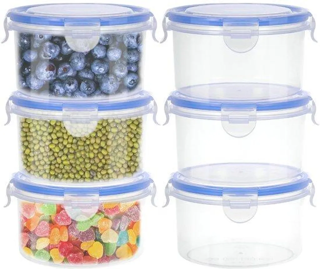 Récipients alimentaires ronds 600 ml en lot de 6 avec couvercles hermétiques