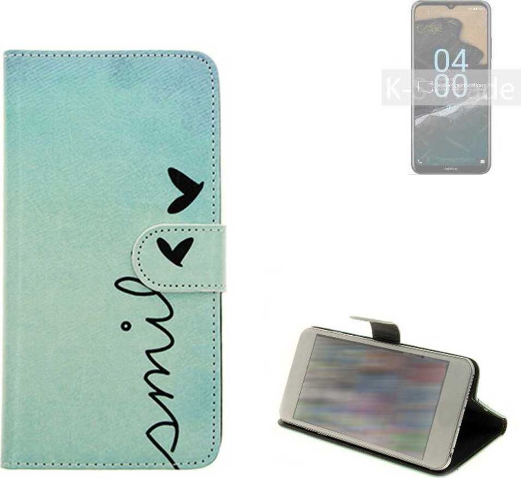 K-S-Trade Schutz Hülle Handy Hülle kompatibel mit Nokia G400 5G Hülle Handyhülle cover bookstyle Etui Handyhülle ''smile'' türkis Standfunktion