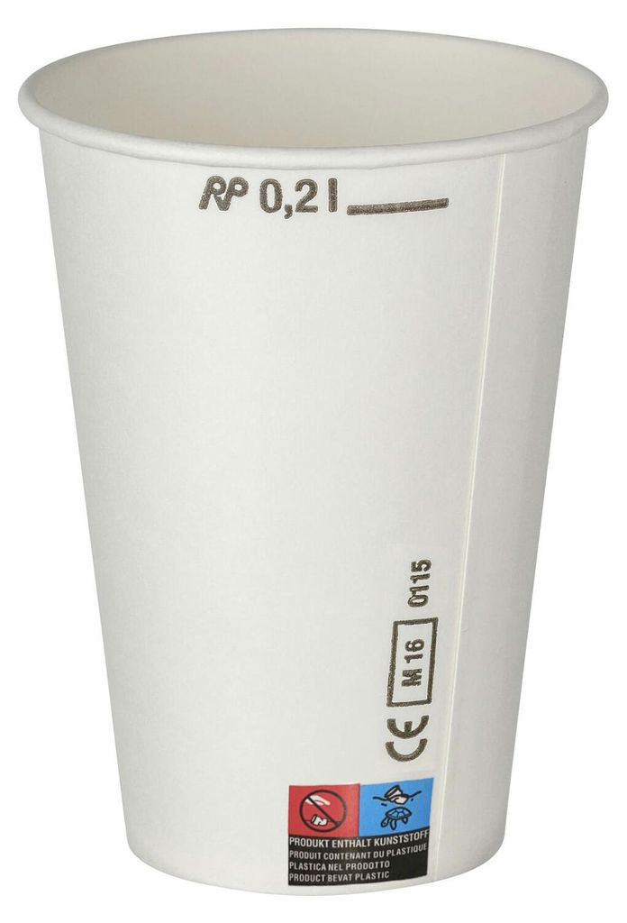 400x Kaltgetränkebecher Pappbecher weiß mit CE Eichstrich Produktbild 