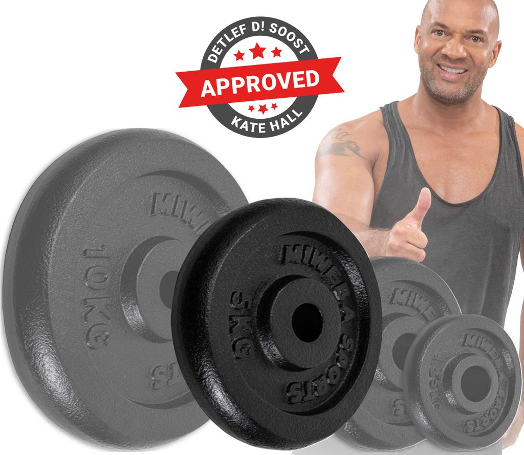 Miweba Sports Hantelscheiben HSG75 | Gusseisen - 4x5 kg - Hantel Gewichte - Aufnahmedurchmesser 30mm - Schwarz