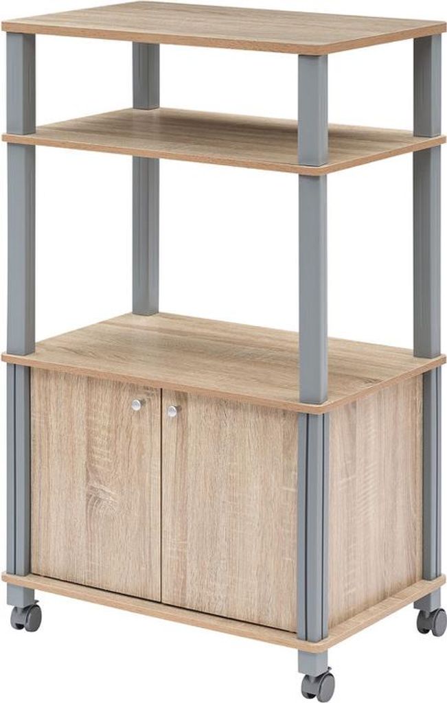 COSTWAY Küchenregal mit Rollen, Küchenwagen mit Ablagen&Schrank, Servierwagen für Mikrowelle, Standregal Beistellwagen Rollwagen, 60x40x98cm (Na...