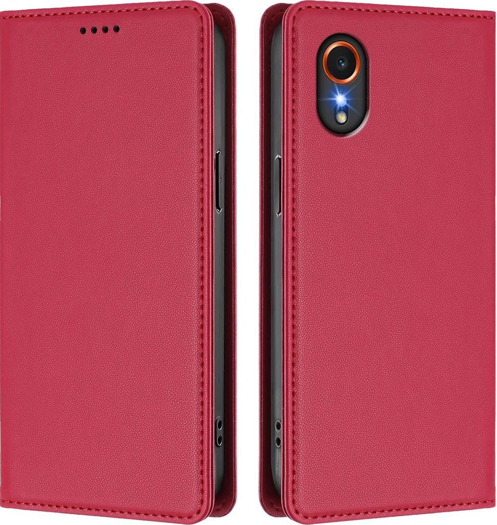 Handyhülle für Samsung Galaxy Xcover7, Kunstleder Klapphülle Stoßfeste Magnetische Hülle mit Ständer Rot
