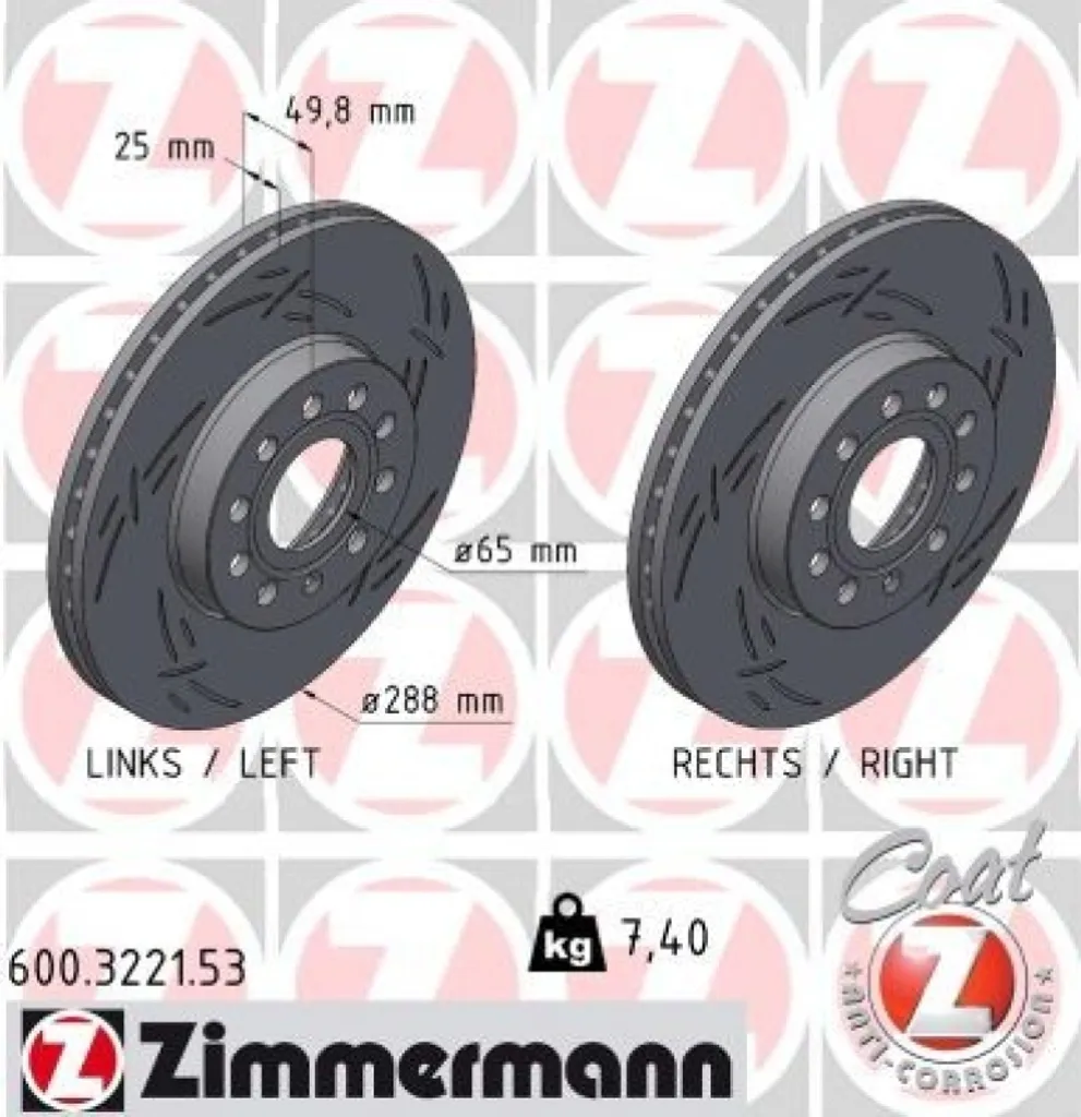 2x Disques de Frein Zimmermann 600.3221.53 Black Z Avant de Haute Qualité