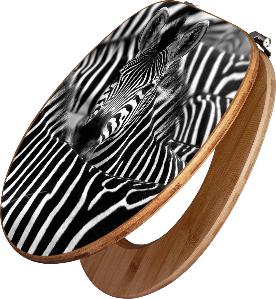 banjado Design WC Sitz Bambus 44x38x5cm - Zebras - Toilettendeckel/Toilettensitz Bambus - hochwertiger Bambus Klodeckel/WC-Sitz mit Universal Schar...