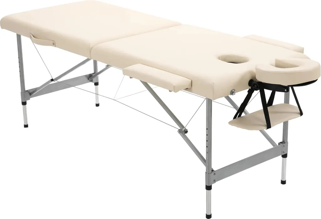 Table de massage pour soins à domicile pliable alu beige 186 cm