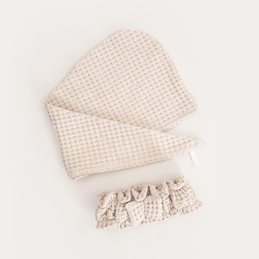 HOMLA Stirnband und Turban Set VAFFEL, beige, 10x23 cm