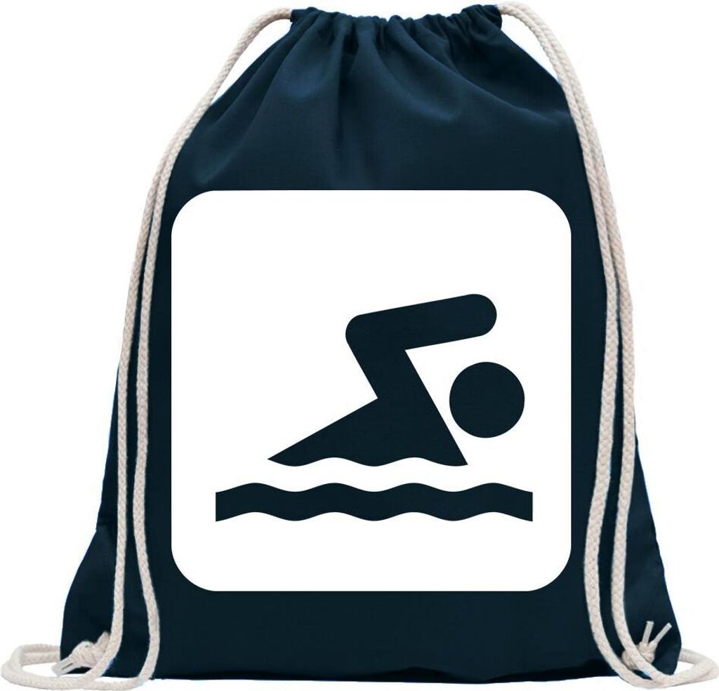 Kiwistar - Turnbeutel - dunkelblau - Schwimmbereich Piktogramme - Fun Rucksack Sport Beutel Gymsack Baumwolle mit Ziehgurt