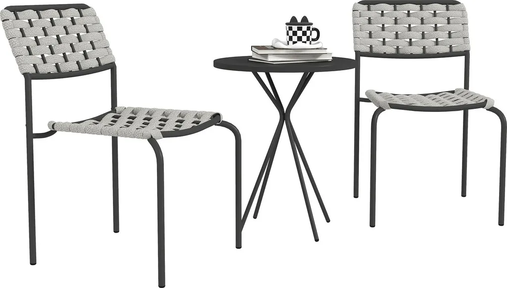 Mobilier de balcon résistant aux intempéries avec 2 fauteuils empilables